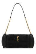 Saint Laurent Women Black Raffia And Leather Cassandre Shoulder Bag