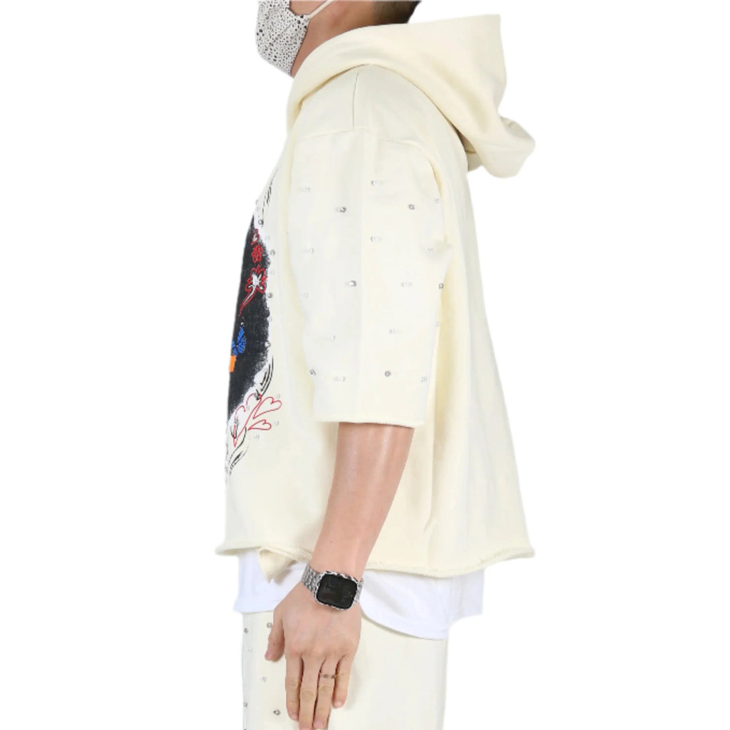 TOVAL French Terry 3/4 Sleeve Crop Top Pullover Hoodie