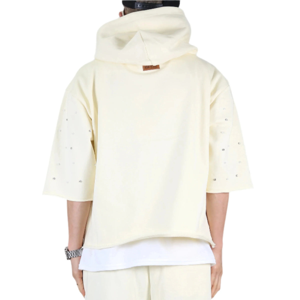 TOVAL French Terry 3/4 Sleeve Crop Top Pullover Hoodie