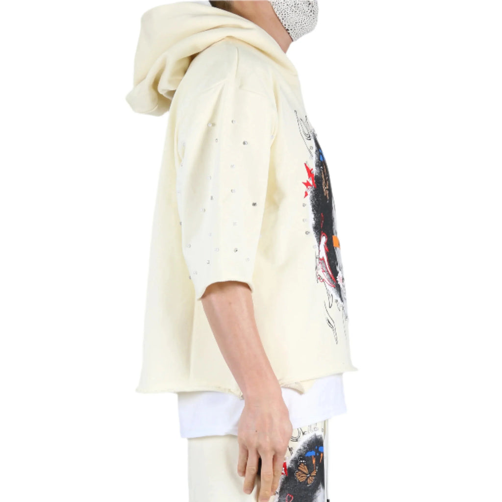 TOVAL French Terry 3/4 Sleeve Crop Top Pullover Hoodie